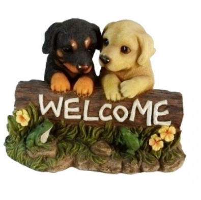 Two Labrador Retriever with Welcome Sign