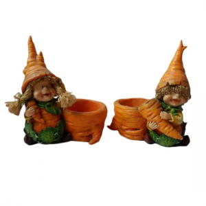 Carrot head boy and girl figurine with Carrot Pot