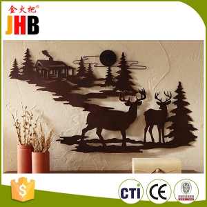 Woodland Cabin & Deer Metal Wall Art